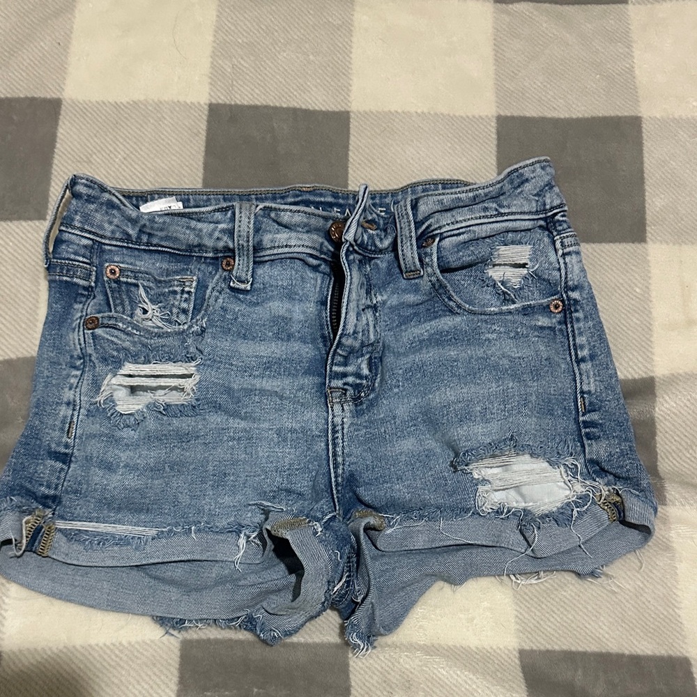 American Eagle Outfitters Blue Distressed Jean Shorts